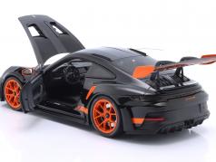 Porsche 911 (992) GT3 RS Anno di costruzione 2022 nero / arancia cerchi 1:18 Minichamps