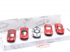 5-bil sæt Ferrari rød / sølv 1:64 Bburago