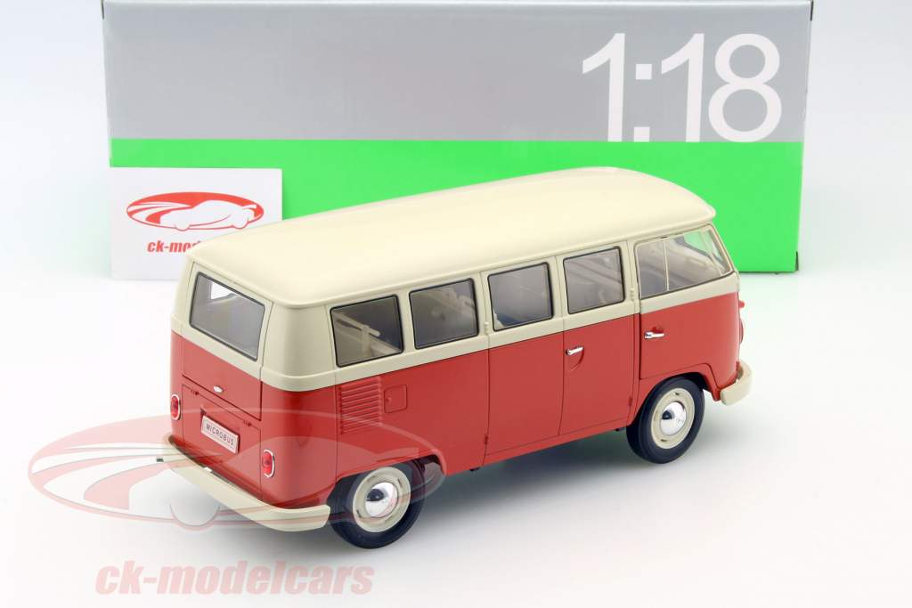 Volkswagen VW T1 Bus Window Van Baujahr 1963 rot / creme 1:18 Welly