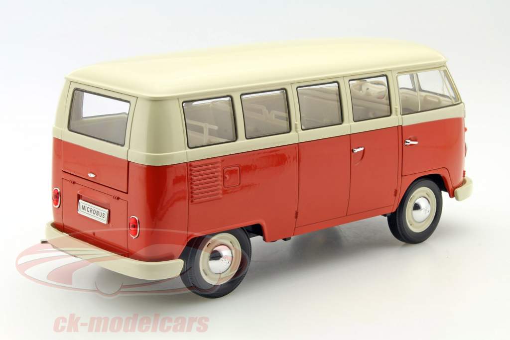 Volkswagen VW T1 Bus Window Van ano 1963 vermelho / creme 1:18 Welly