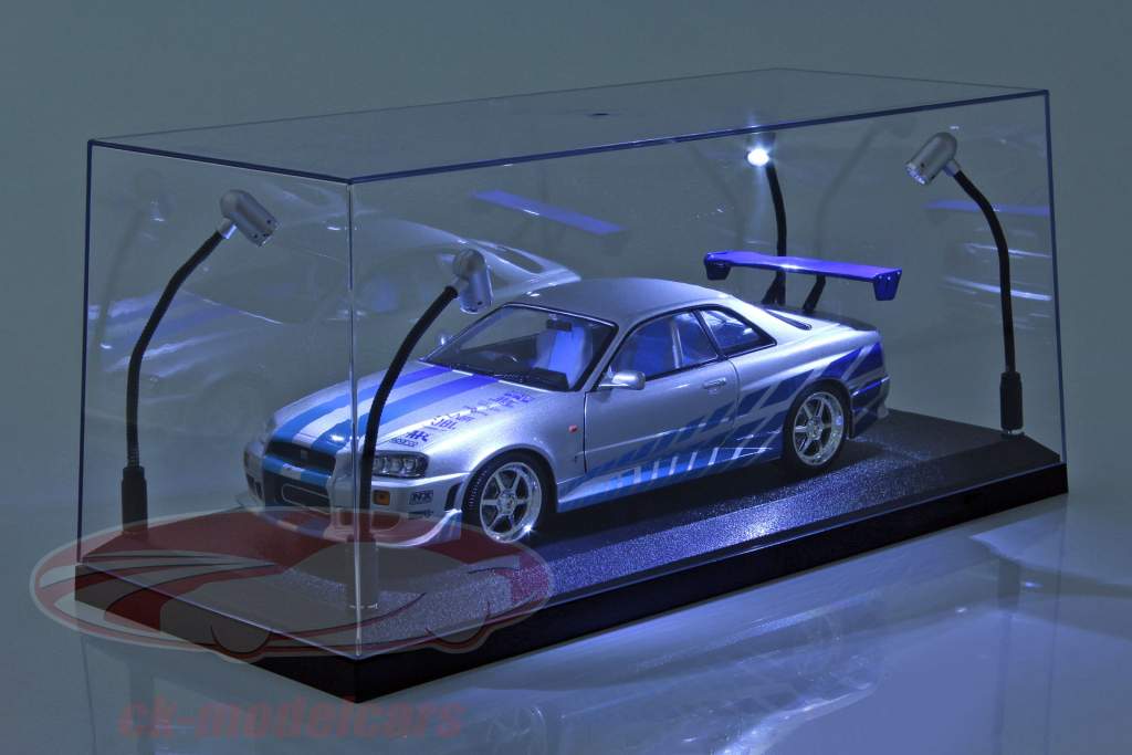 single vitrine met 4 mobiel LED lampen voor model- auto&#39;s in schaal 1:18 Triple9