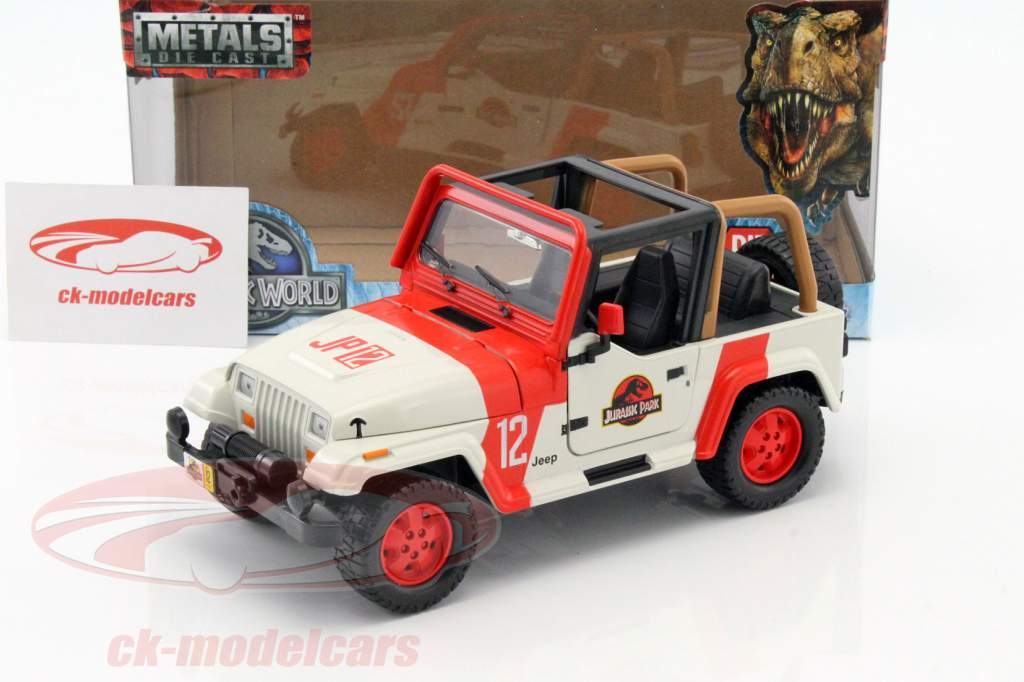 Jeep Wrangler anno di costruzione 1992 film Jurassic World 2015 rosso / bianco 1:24 Jada Toys