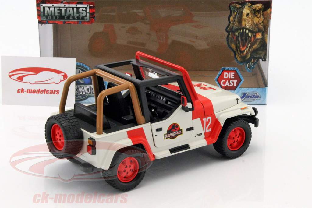 Jeep Wrangler Baujahr 1992 Film Jurassic World 2015 rot / weiß 1:24 Jada Toys