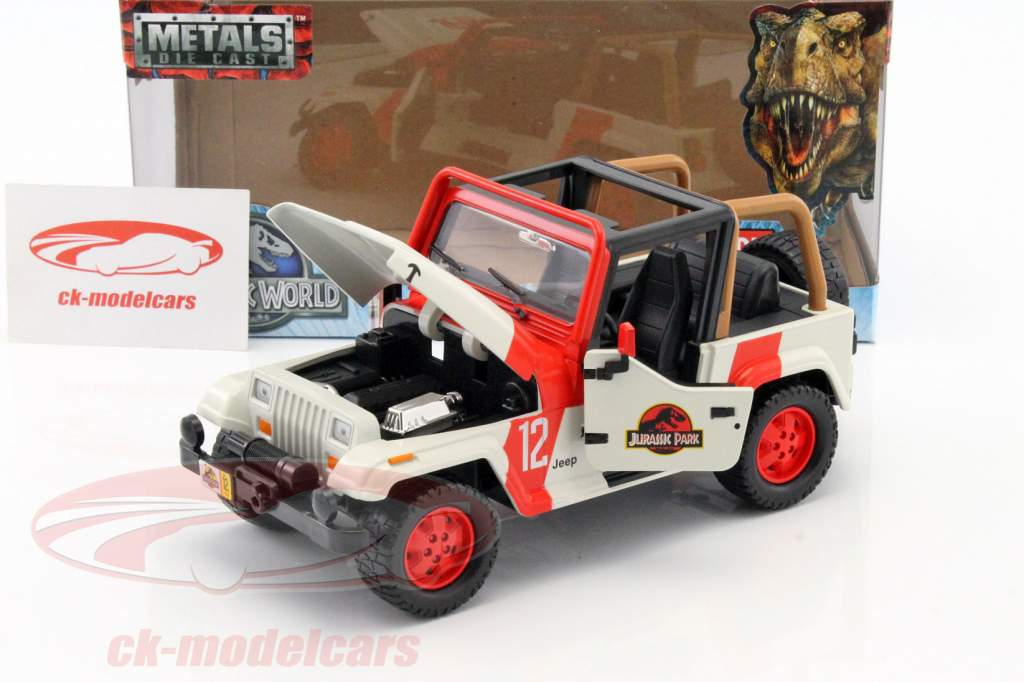 Jeep Wrangler Baujahr 1992 Film Jurassic World 2015 rot / weiß 1:24 Jada Toys