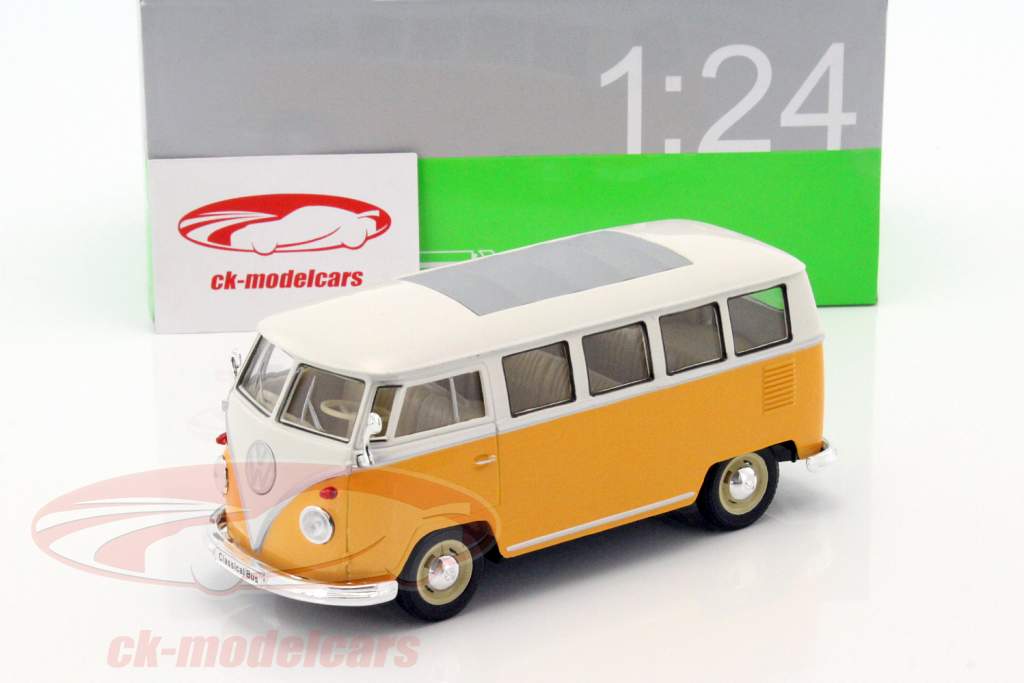 Volkswagen VW T1 bus year 1963 yellow / White 1:24 Welly