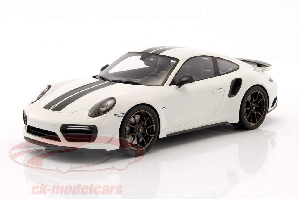 Porsche 911 (991) Turbo S Exclusive Series blanc, noir Avec Vitrine 1:18 Spark