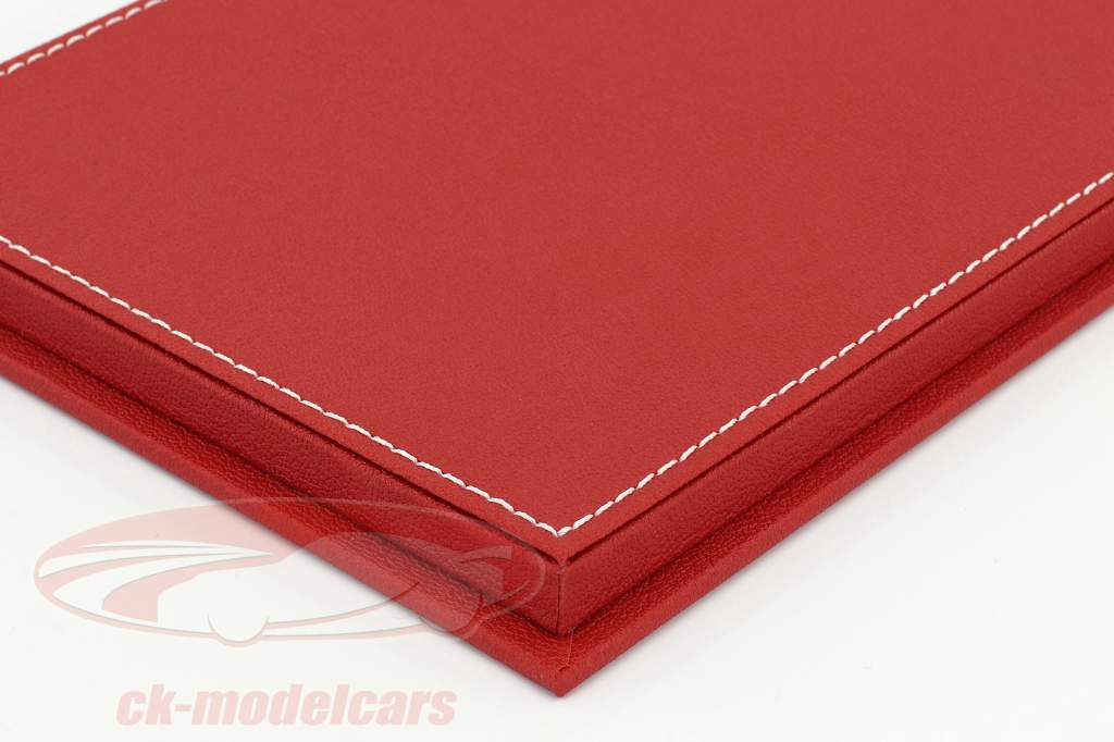High-quality showcase with baseplate out of leather for model cars in scale 1:18 red SAFE