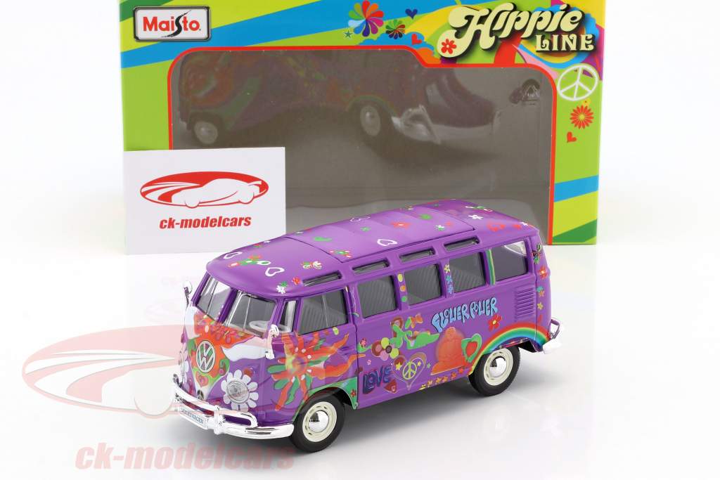 VW t1 Samba Bus hippie LINE LILLA MODELLO DI AUTO 1:25 1:24 Maisto 