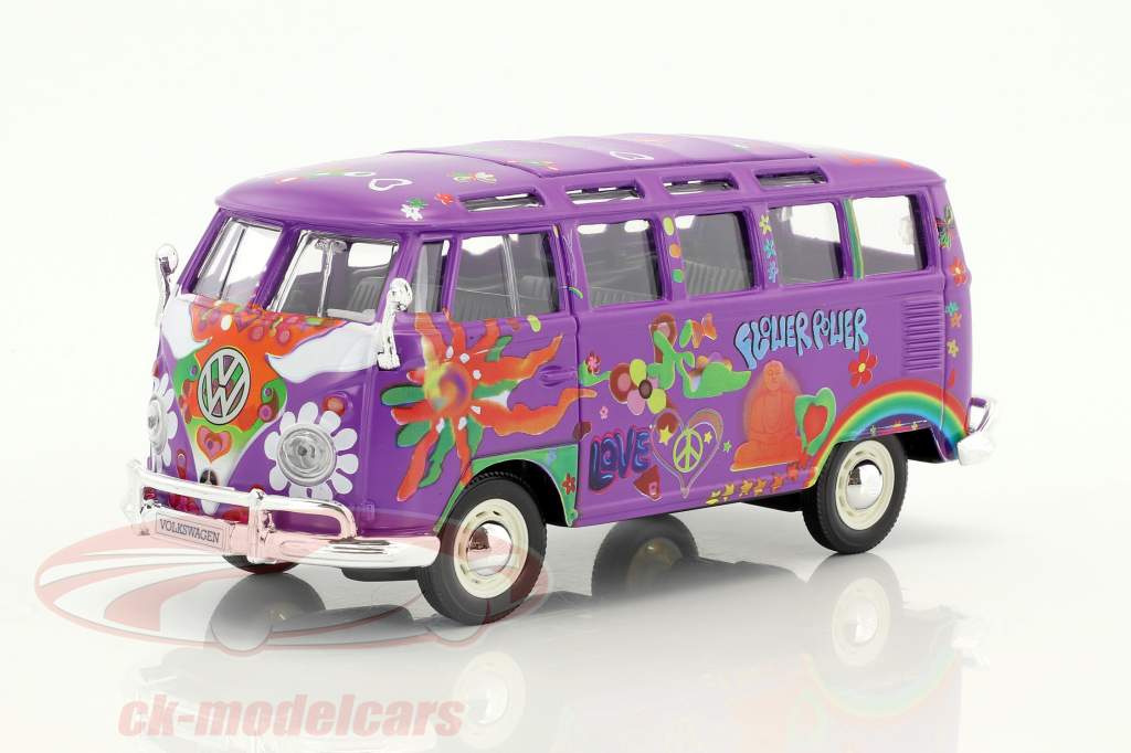 Volkswagen VW T1 Samba Bus Hippie Line Flower Power lila 1:24 Maisto