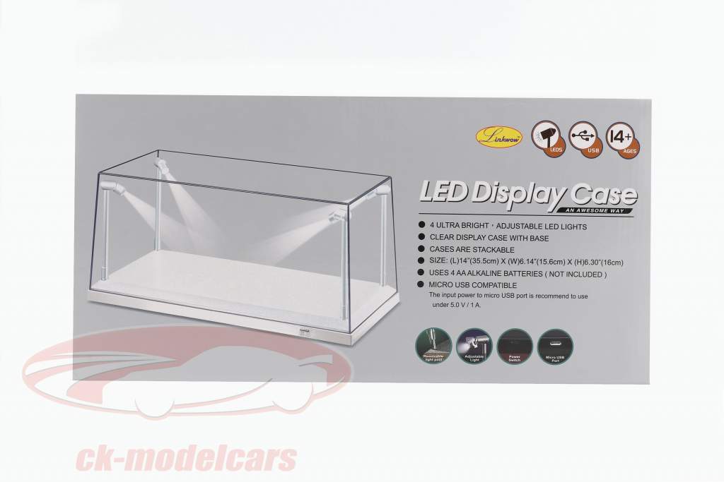 Einzelvitrine weiß mit 4 LED-Lampen für Modellautos im Maßstab 1:18 Triple9