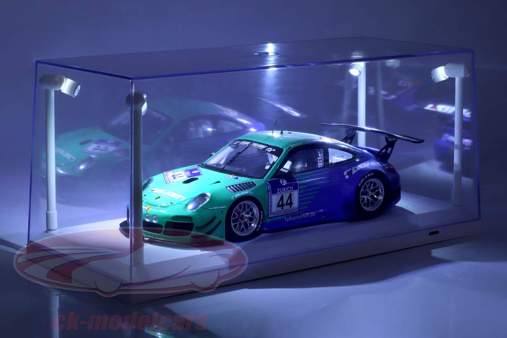Single Showcase white with 4 Led Lamps for modelcars in scale 1:18 Triple9