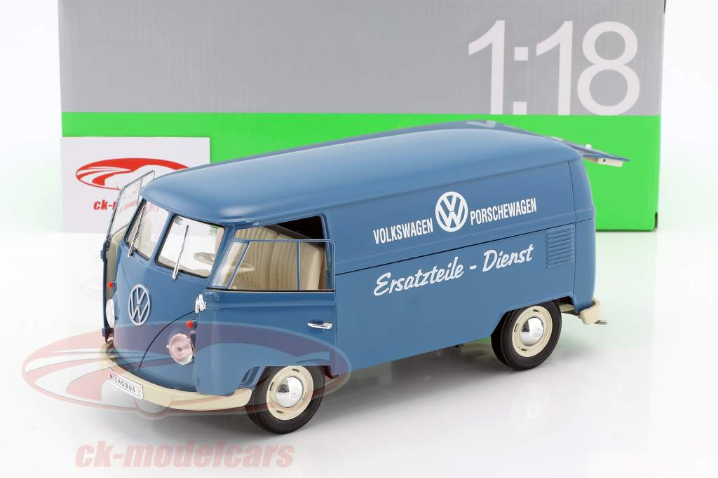 Volkswagen VW T1 Bus Service de pièces de rechange année de construction 1963 bleu / blanc 1:18 Welly