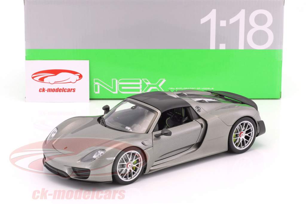 Porsche 918 Spyder カブリオレ Closed Top グレー メタリック 1:18 Welly