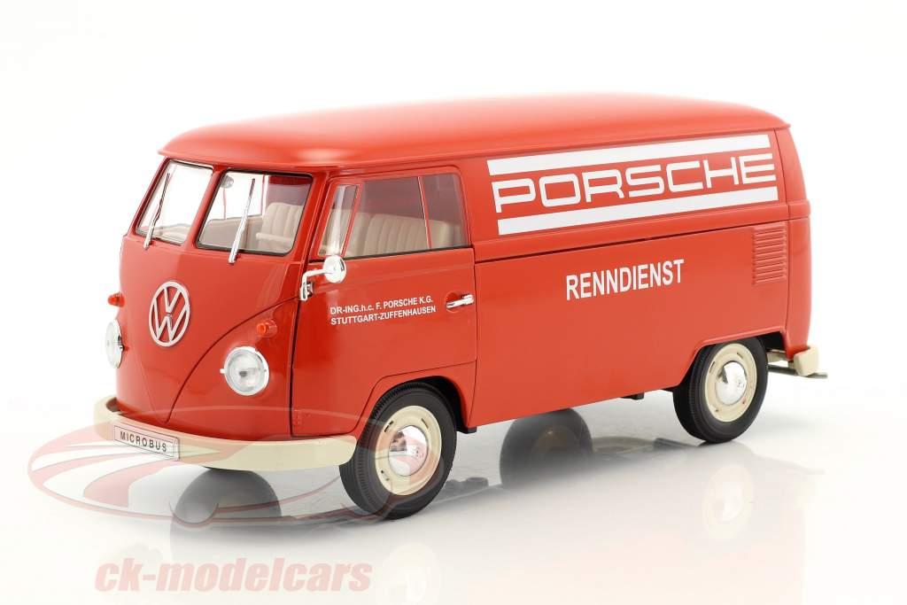 Volkswagen VW T1 Bus Porsche Renndienst year 1963 red / White 1:18 Welly