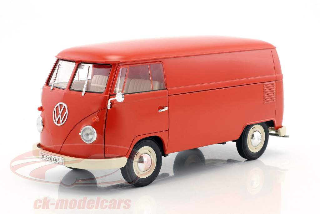 Volkswagen VW T1 Bus van Opførselsår 1963 rød 1:18 Welly