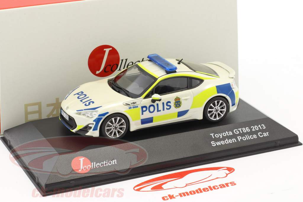 Toyota GT86 politi Sverige Opførselsår 2013 hvid / gul / blå 1:43 JCollection