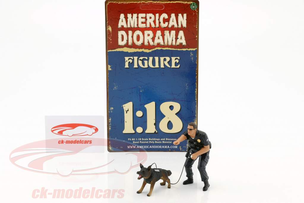 Police K9 eenheid Set II: Police Officer en K9 hond 1:18 American Diorama