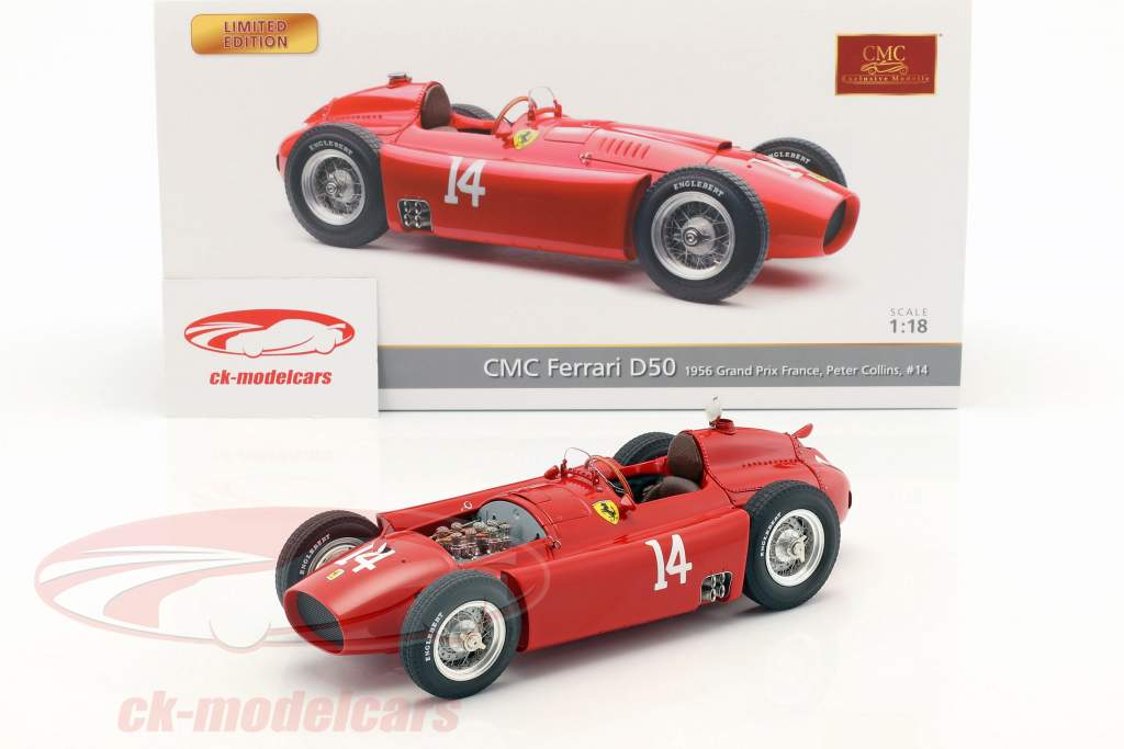 Peter Collins Ferrari D50 #14 winnaar Frans GP formule 1 1956 1:18 CMC