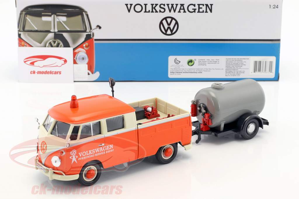 Volkswagen VW Type 2 T1 Pick-Up Road Service Set arancione / crema / grigio 1:24 MotorMax