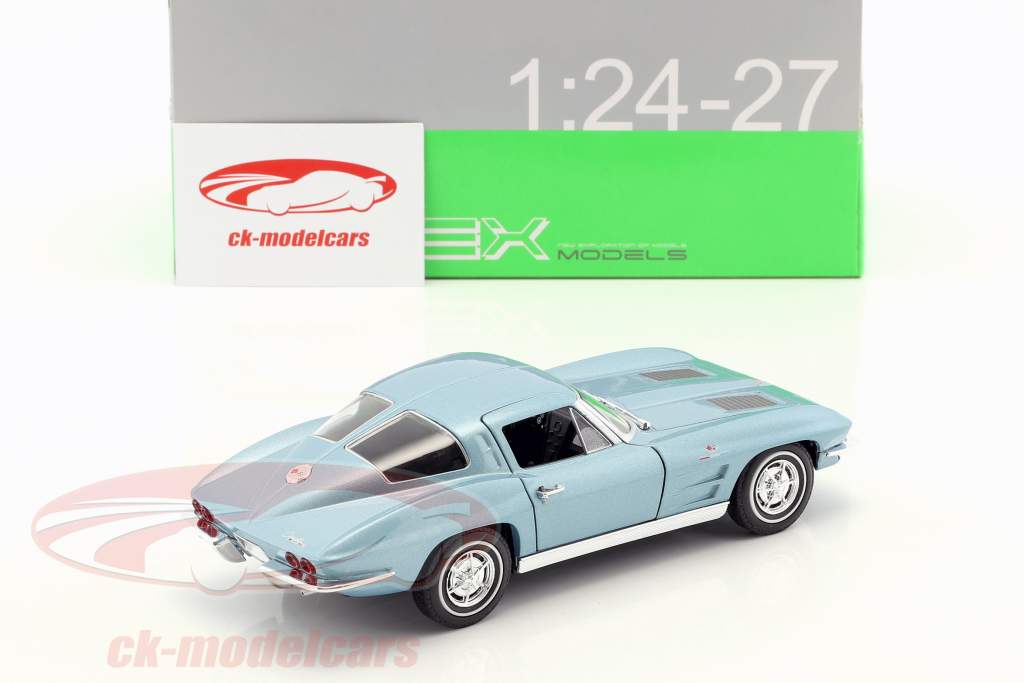 Chevrolet Corvette année de construction 1963 bleu clair métallique 1:24 Welly