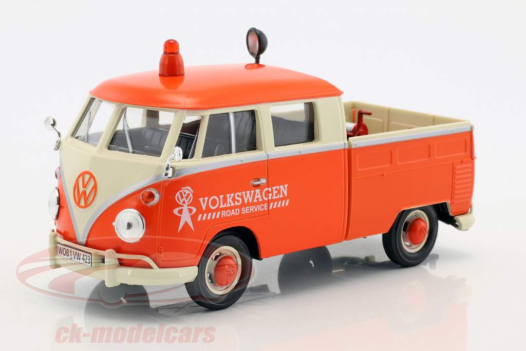 Volkswagen VW Type 2 T1 Pick-Up Road Service Set oranje / crème / grijs 1:24 MotorMax