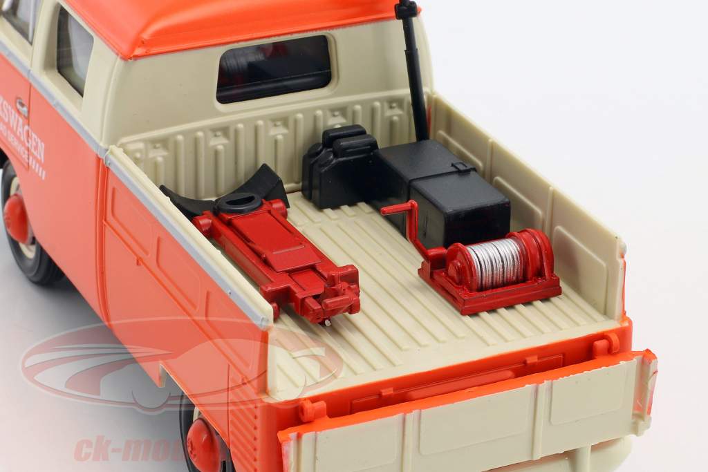 Volkswagen VW Type 2 T1 Pick-Up Road Service Set laranja / creme / cinza 1:24 MotorMax