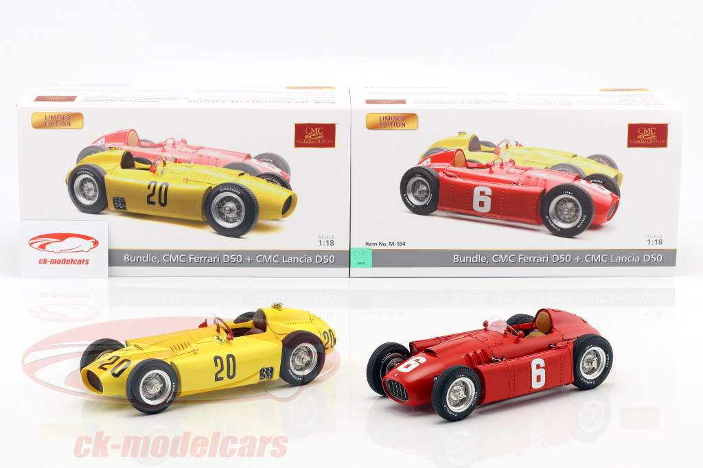 2-Car Set: A. Ascari Lancia D50 #6 Torino GP 1955 & A. Pilette Ferrari D50 Belgien GP 1956 1:18 CMC