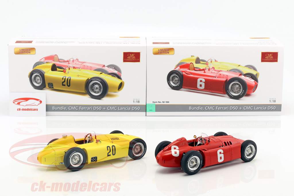 2-Car Set: A. Ascari Lancia D50 #6 Turijn GP 1955 & A. Pilette Ferrari D50 België GP 1956 1:18 CMC