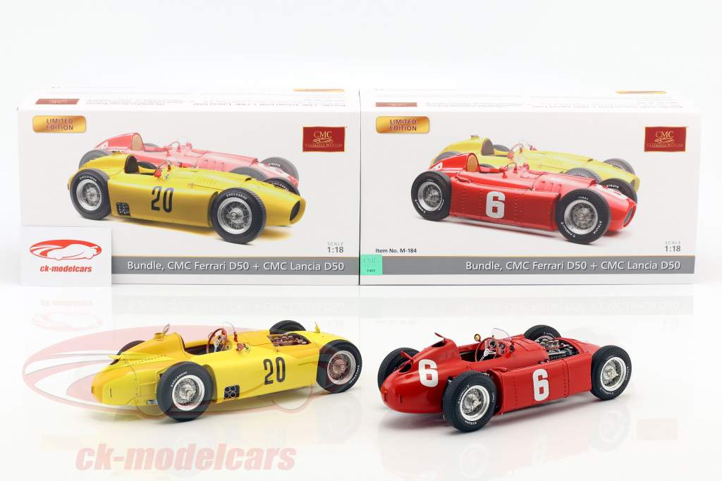 2-Car Set: A. Ascari Lancia D50 #6 Turin GP 1955 & A. Pilette Ferrari D50 Belgium GP 1956 1:18 CMC