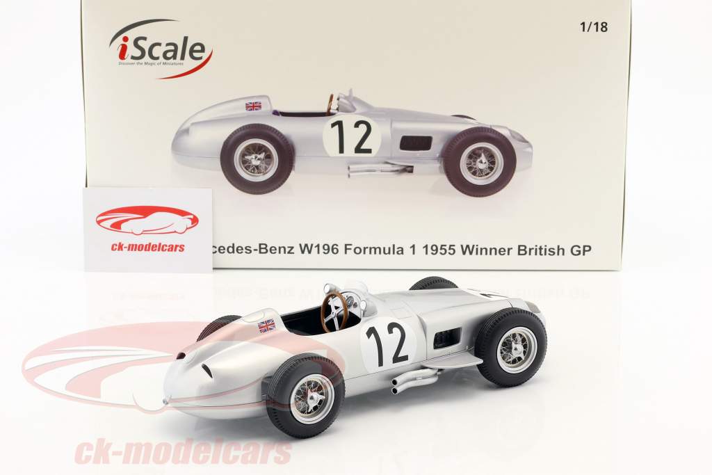 Stirling Moss Mercedes-Benz W196 #12 ganador británico GP fórmula 1 1955 1:18 iScale