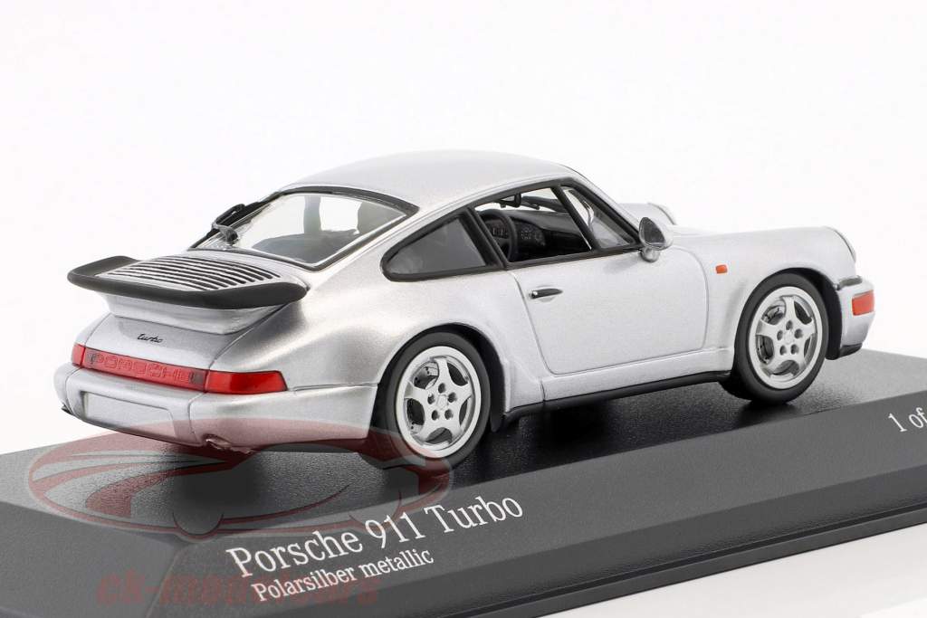 Porsche 911 (964) Turbo Bouwjaar 1990 zilver metalen 1:43 Minichamps