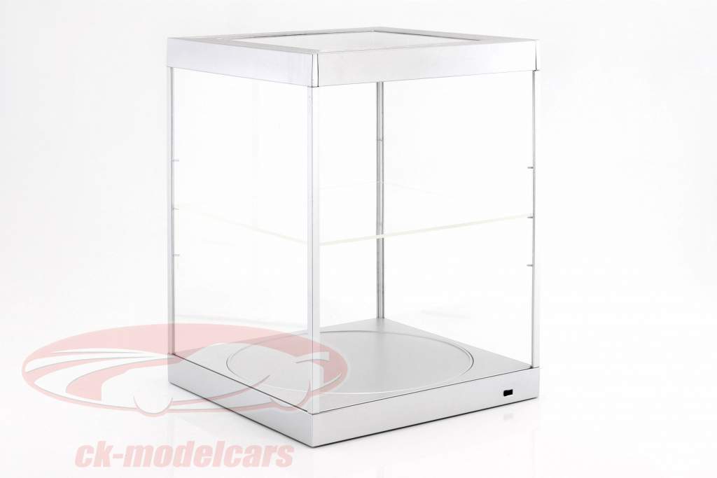 enkeltværelse udstillingsvindue og Rotary bord til modelcars i skala 1:18 sølv Triple9