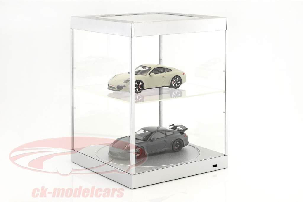 single showcase and Rotary table for modelcars in scale 1:18 silver Triple9