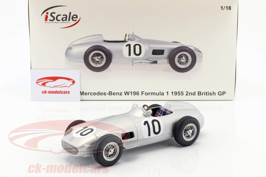 J.M. Fangio Mercedes-Benz W196 #10 2nd britisk GP verdensmester formel 1 1955 1:18 iScale