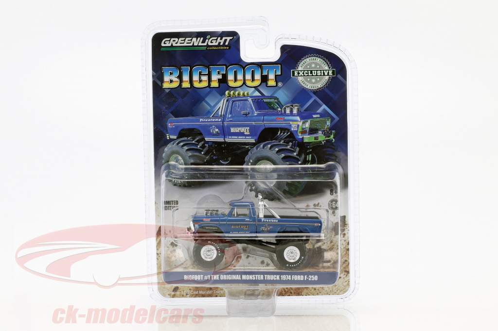 Ford F-250 ano de construção 1974 Bigfoot Original Monster Truck azul 1:64 Greenlight