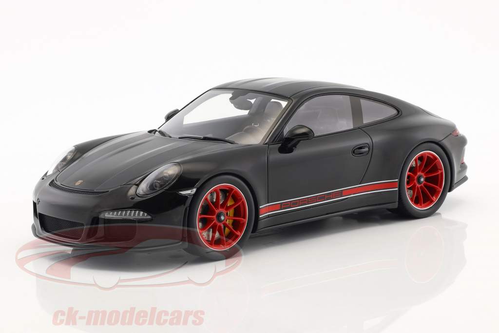 Porsche 911 (991) R ano de construção 2016 preto / vermelho com mostruário 1:18 Spark