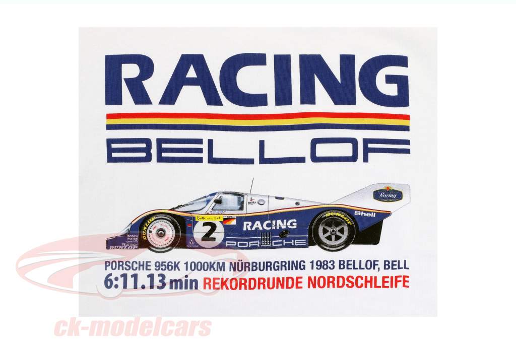 Stefan Bellof Porsche 956K T-Shirt regazo registro 6:11.13 min Nürburgring 1983 blanco