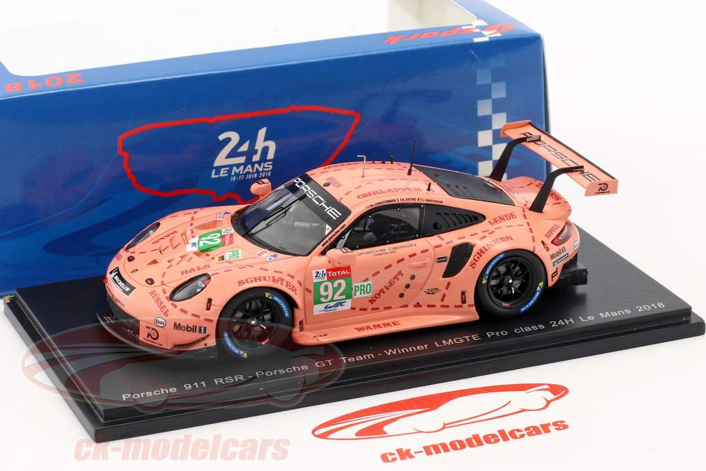 Porsche 911 RSR #92 Class Winner LMGTE Pink Pig 24h LeMans 2018 1:18 Spark