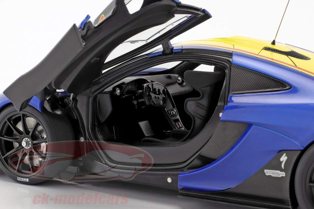 McLaren P1 GTR Bouwjaar 2015 blauw metalen / geel 1:18 AUTOart