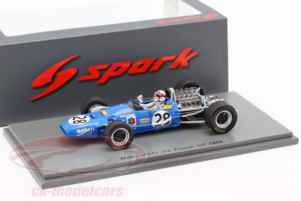 Jackie Stewart Matra MS10 #28 3. Frankrig GP formel 1 1968 1:43 Spark