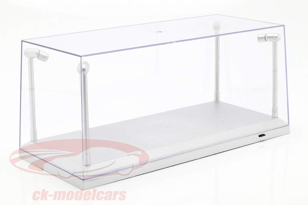 Single showcase silver with 4 Led Lamps for modelcars in scale 1:18 Triple9