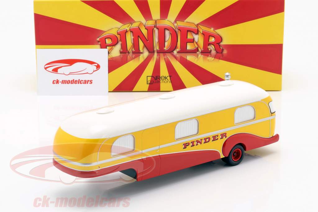 caravan trailer Pinder circus Bouwjaar 1955 geel / rood / wit 1:43 Direkt Collections