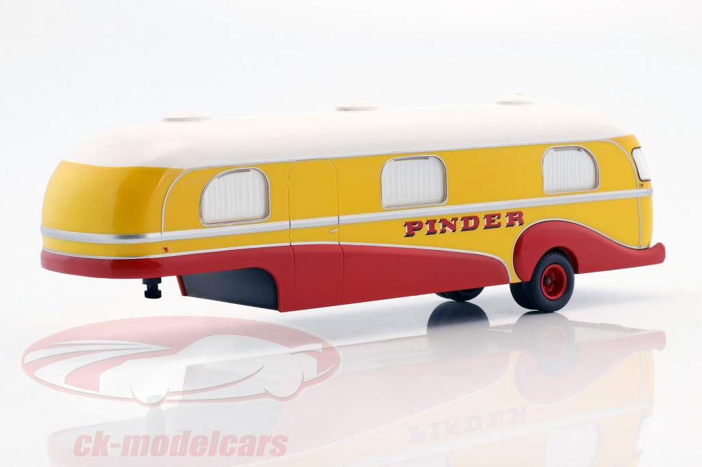 reboque Caravan Pinder circo ano de construção 1955 amarelo / vermelho / branco 1:43 Direkt Collections