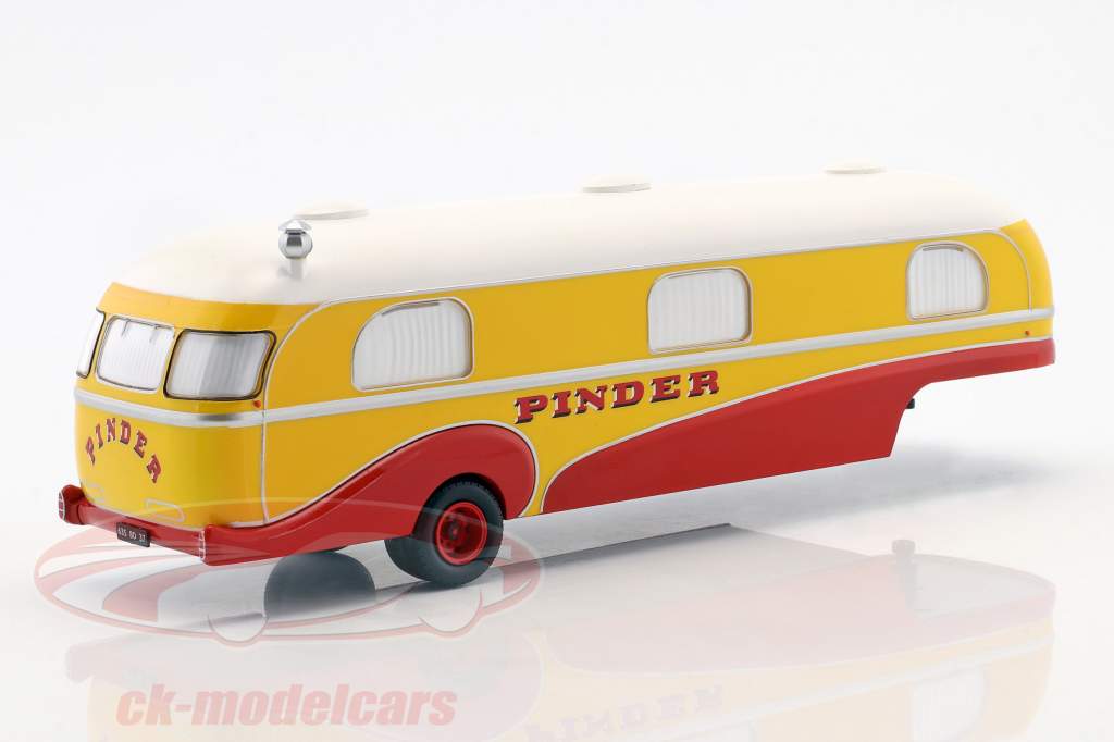 caravan trailer Pinder circus Bouwjaar 1955 geel / rood / wit 1:43 Direkt Collections