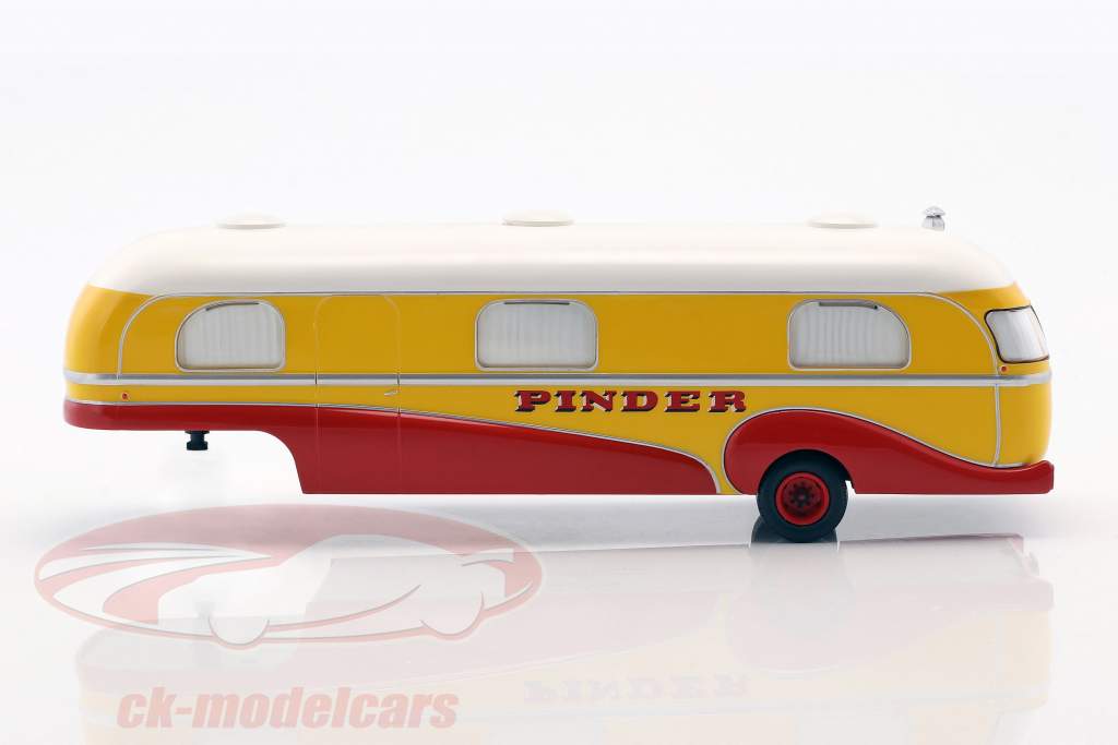 remorque Caravan Pinder cirque année de construction 1955 jaune / rouge / blanc 1:43 Direkt Collections