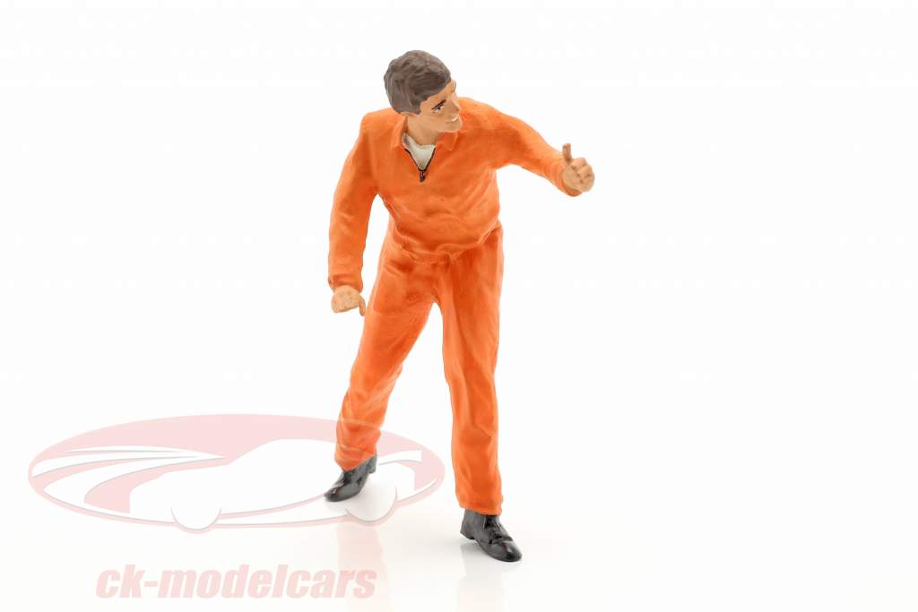 Mechaniker mit orangenem Overall Daumen hoch Figur 1:18 FigurenManufaktur