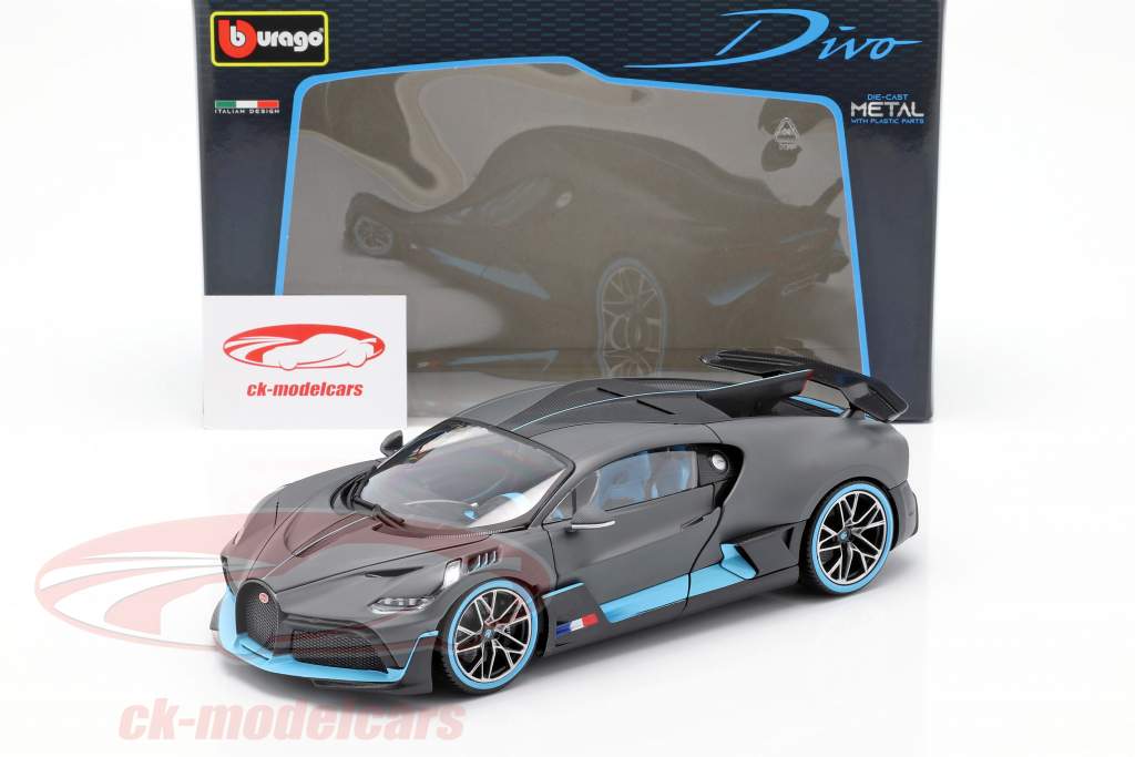 Bugatti Divo Opførselsår 2018 måtten grå / lyseblå 1:18 Bburago