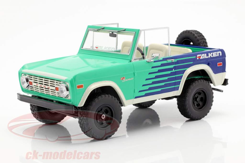 Ford Bronco Falken Tires Opførselsår 1976 grøn / blå / hvid 1:18 Greenlight