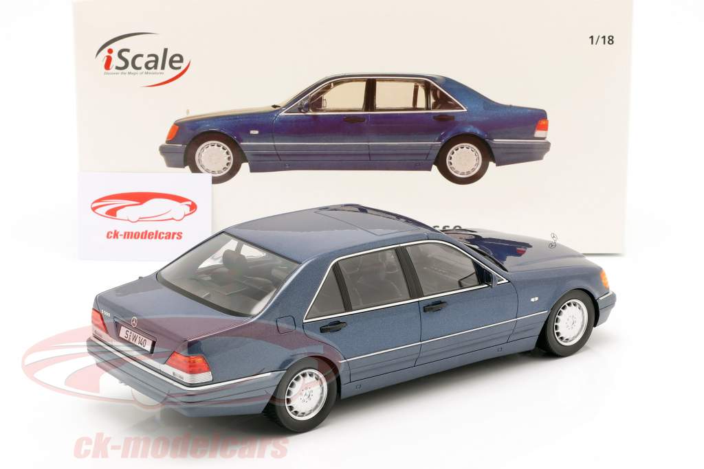 Mercedes-Benz S500 (W140) Bouwjaar 1994-98 Azurit blauw / grijs 1:18 iScale