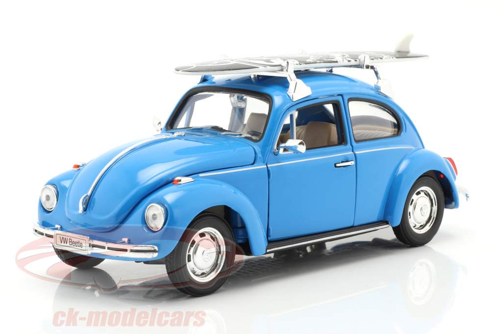 Volkswagen VW Beetle Hard Top 1959 blue with black surfboard 1:24 Welly